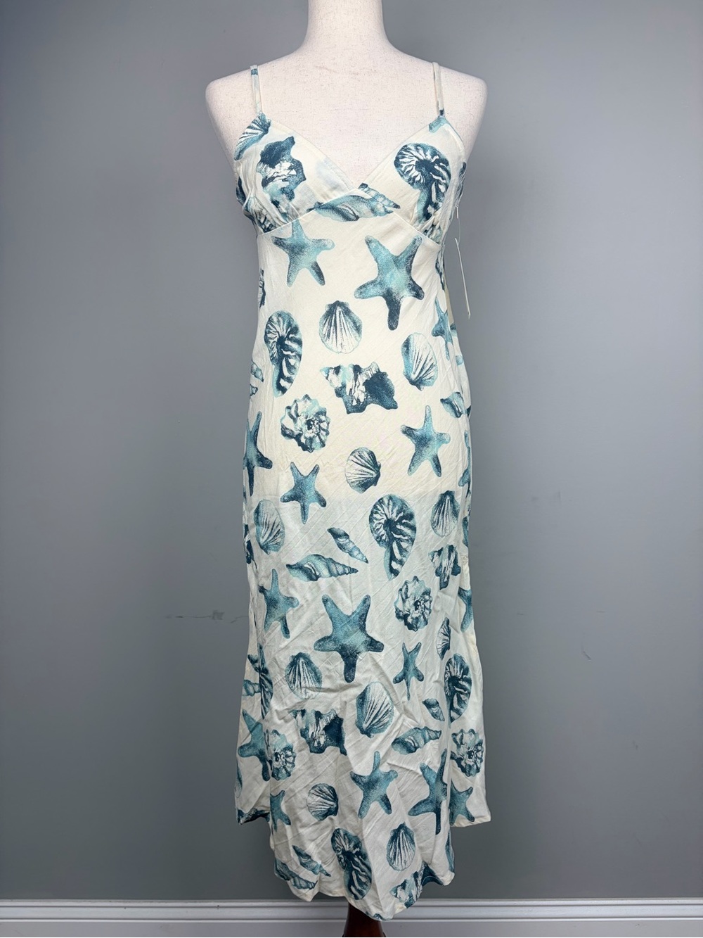 NWT O’Neill Luana Seashell Print Linen Blend Maxi Dress XS Beach Coastal